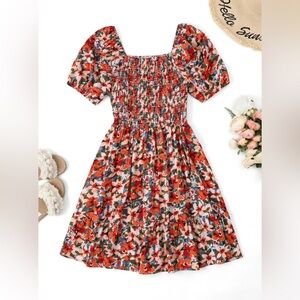Ditsy floral print shirred A-line dress